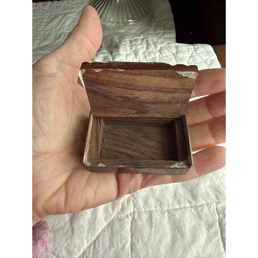 VTG Ornate Wood Hand Carved Trinket Jewelry Box Floral Lot 2 Cottage Shabby Chic - Picture 3 of 8